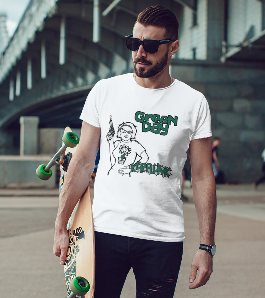Green Day Kerplunk Vintage Character Holding Flower Pot T-Shirt