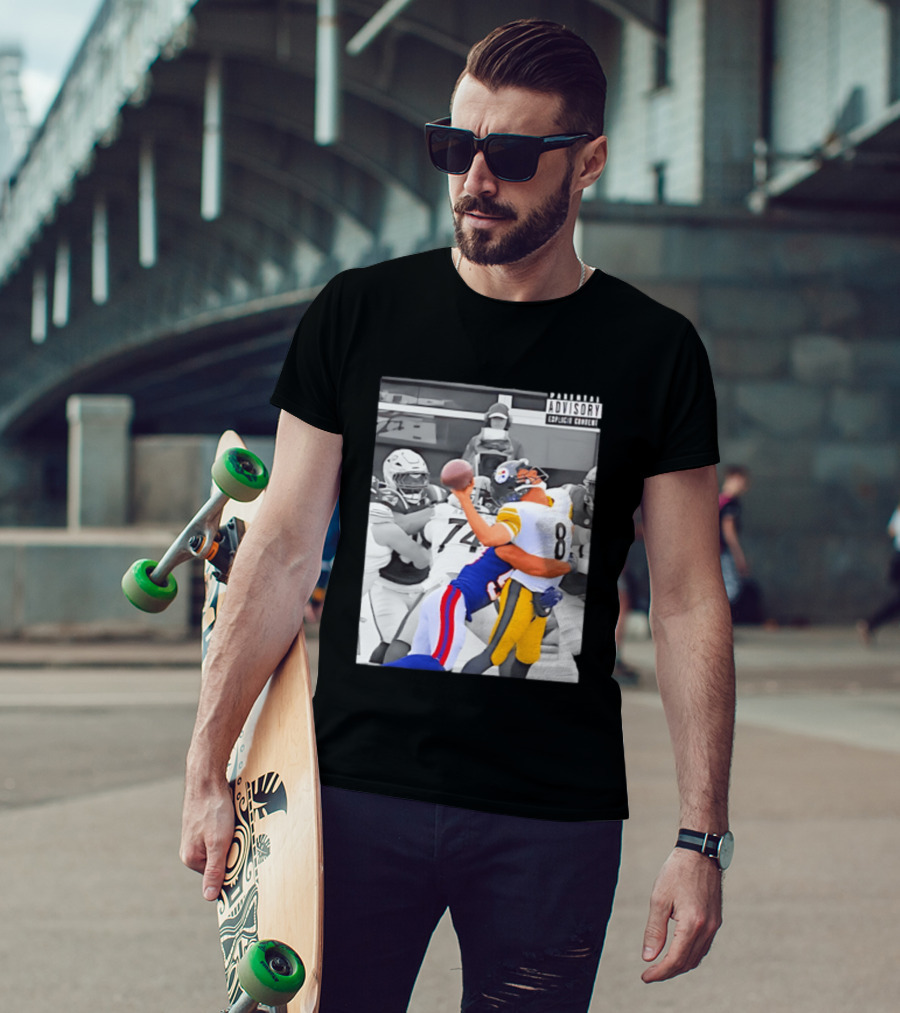Pittsburgh Steelers Quarterback Sacked By Rival Team With Parental Advisory T-Shirt