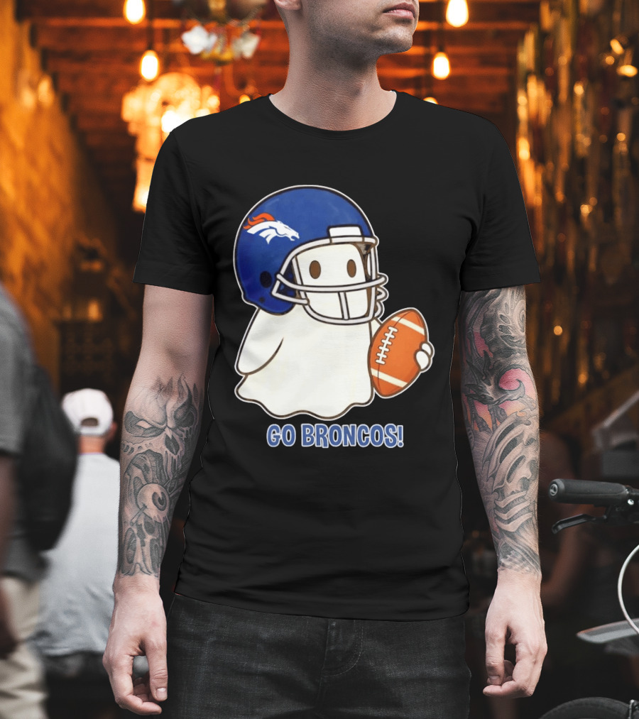 Denver Broncos Halloween Ghost Football Go Broncos T-Shirt