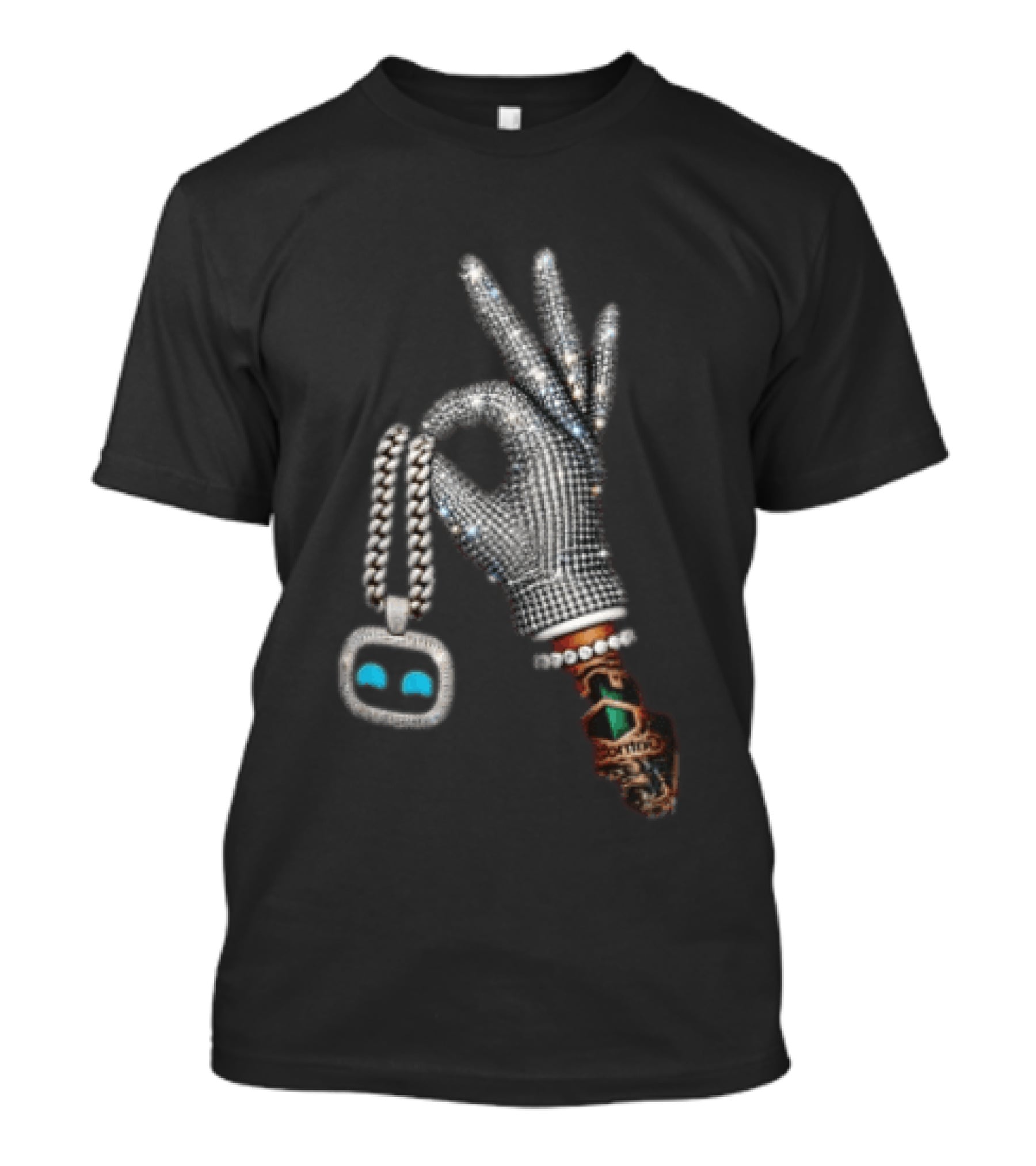 Ok Hand Diamond Glove Holding Sneaker Pendant Chain T-Shirt
