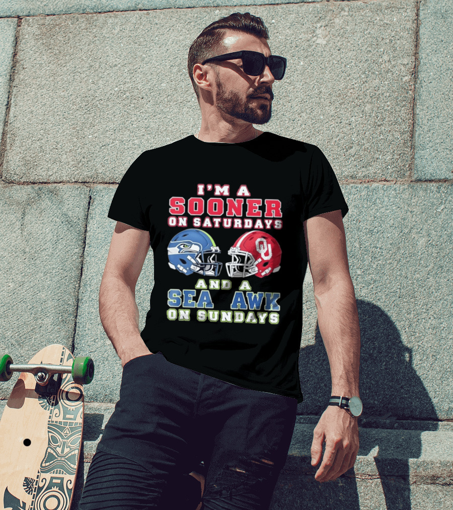 I'm A Sooner On Saturdays And A Seahawk On Sundays Football Helmet Fan Gear T-Shirt