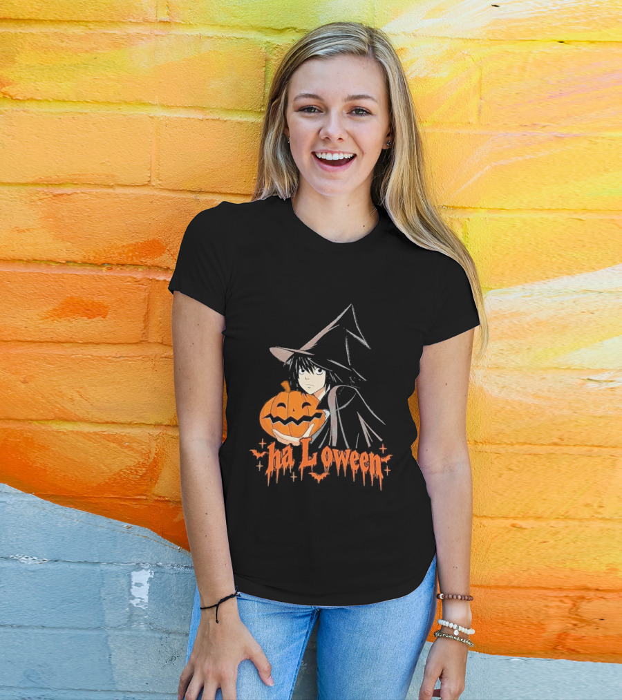 L Lawliet Witch With Pumpkin Halloween Death Note Anime T-Shirt