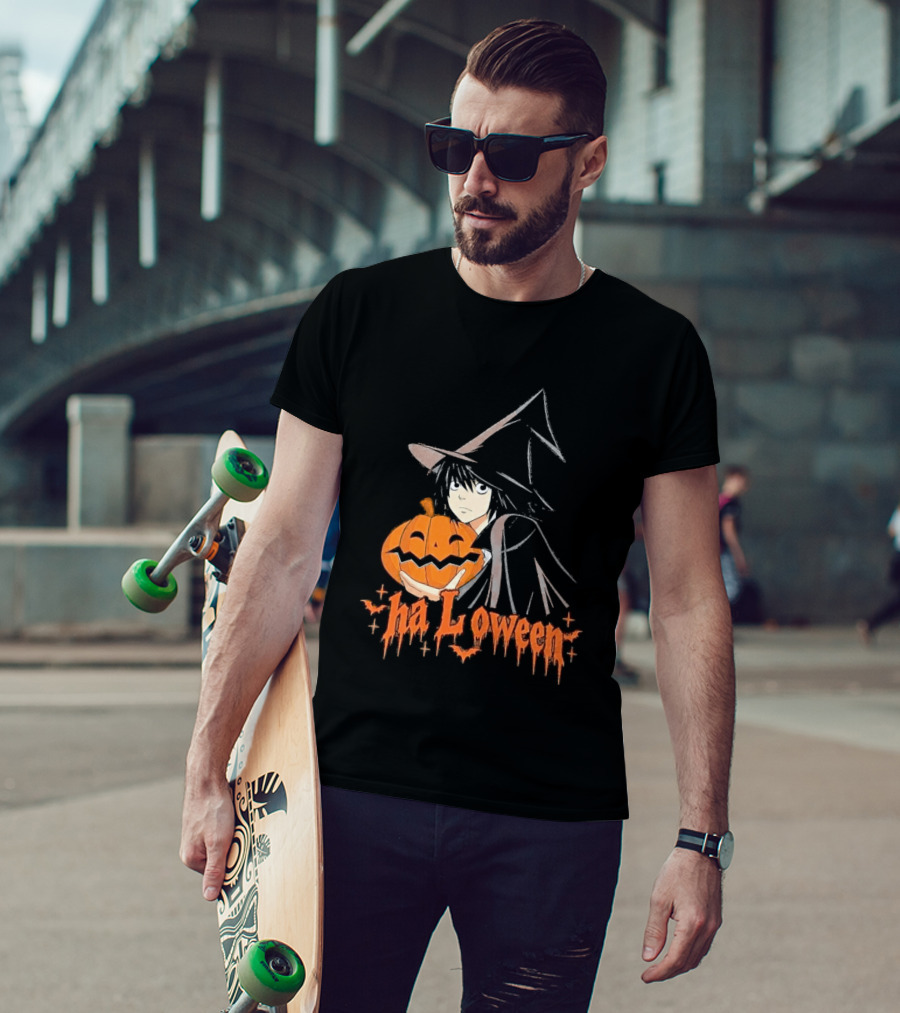 L Lawliet Witch With Pumpkin Halloween Death Note Anime T-Shirt