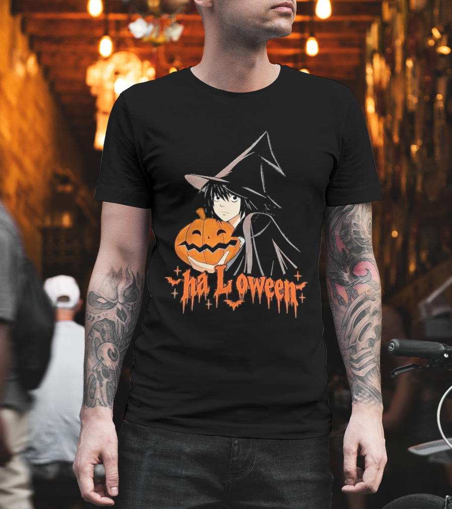 L Lawliet Witch With Pumpkin Halloween Death Note Anime T-Shirt
