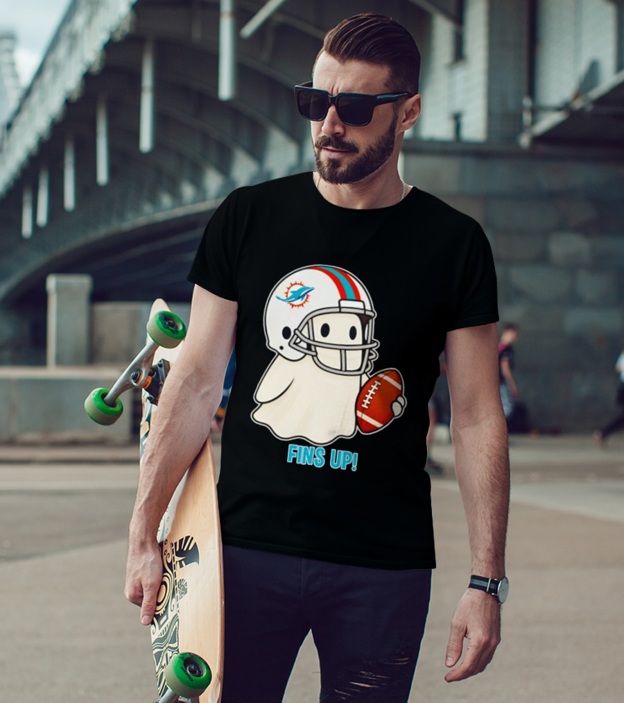 Miami Dolphins Ghost Fins Up Halloween 2026 Football Fan Gear T-Shirt