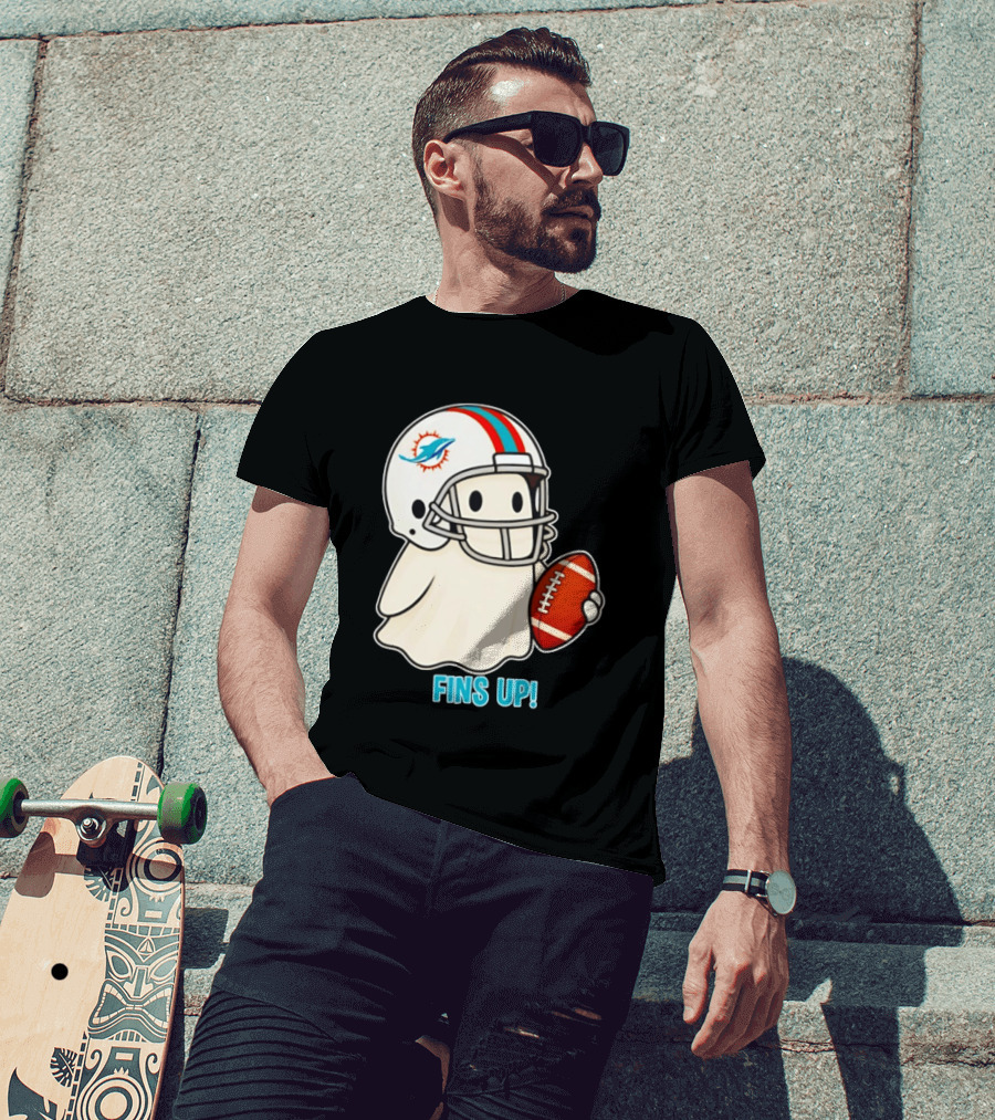 Miami Dolphins Ghost Fins Up Halloween 2026 Football Fan Gear T-Shirt