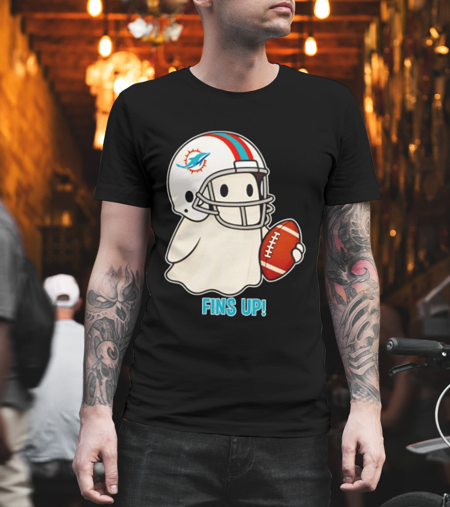 Miami Dolphins Ghost Fins Up Halloween 2026 Football Fan Gear T-Shirt