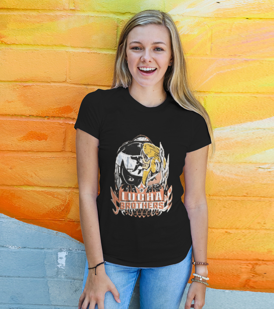 Lucha Brothers Masked Wrestlers Flames T-Shirt