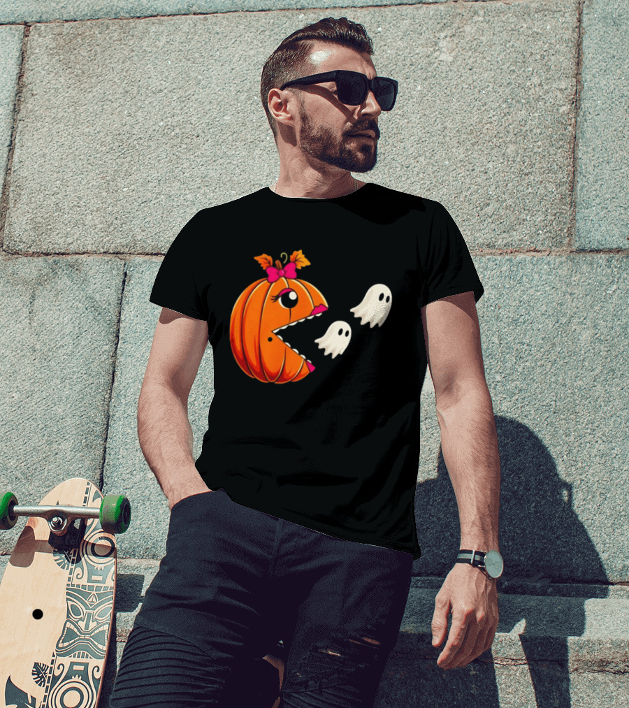 Ms PacMan Pumpkin Ghosts Halloween T-Shirt