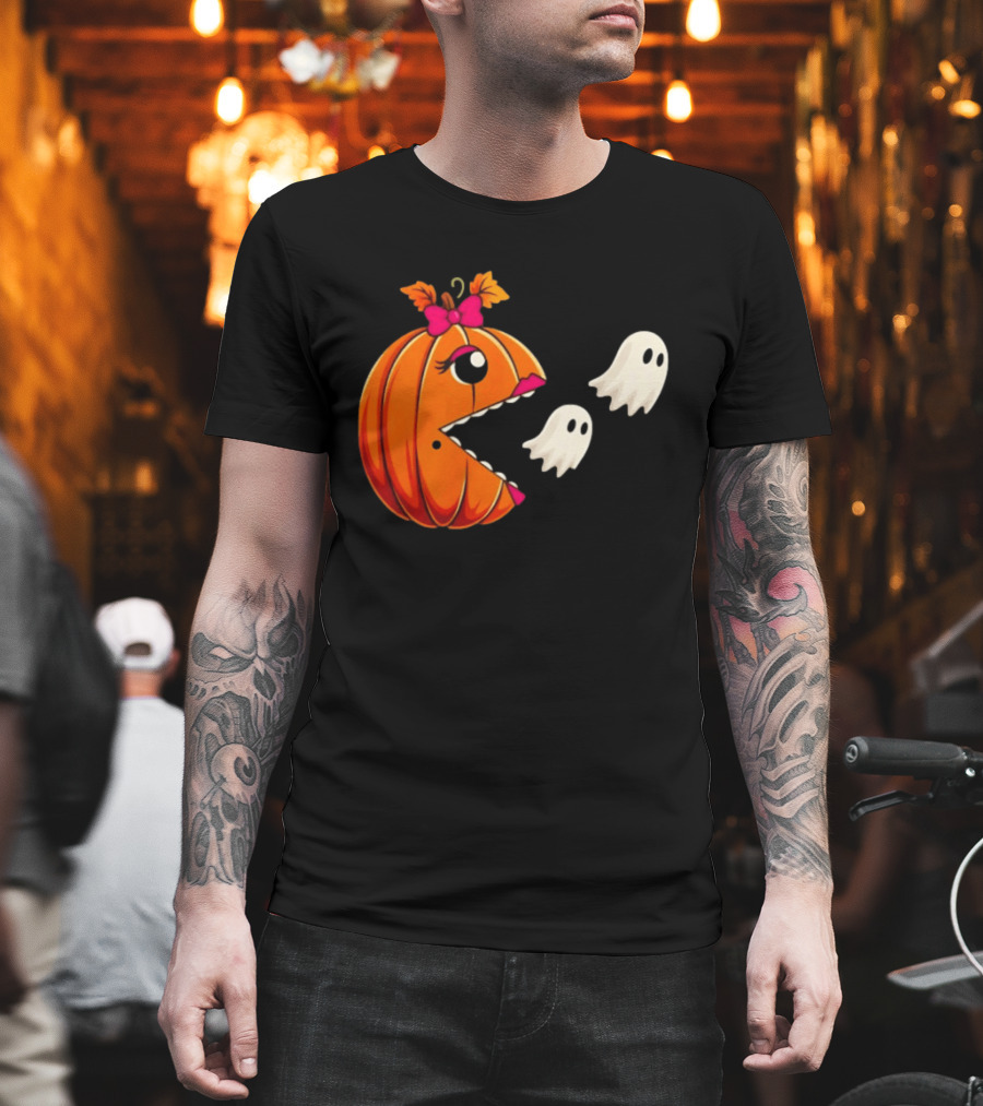 Ms PacMan Pumpkin Ghosts Halloween T-Shirt