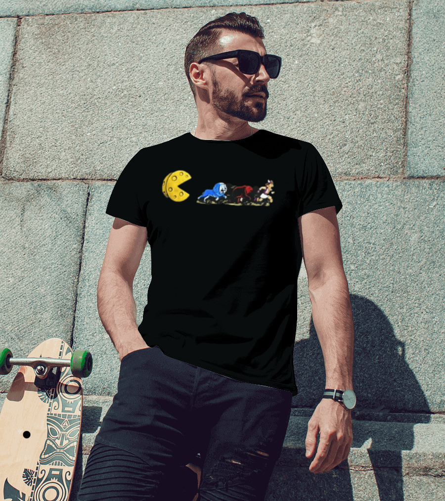 Pac Man Cheese Chasing Lions Bear And Hercules Journey T-Shirt