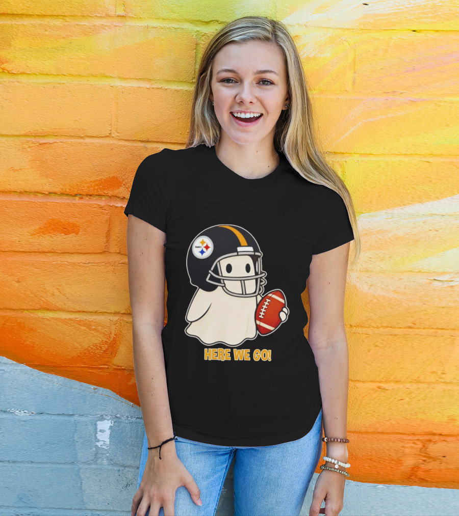 Pittsburgh Steelers Halloween Ghost Football Here We Go 2026 T-Shirt