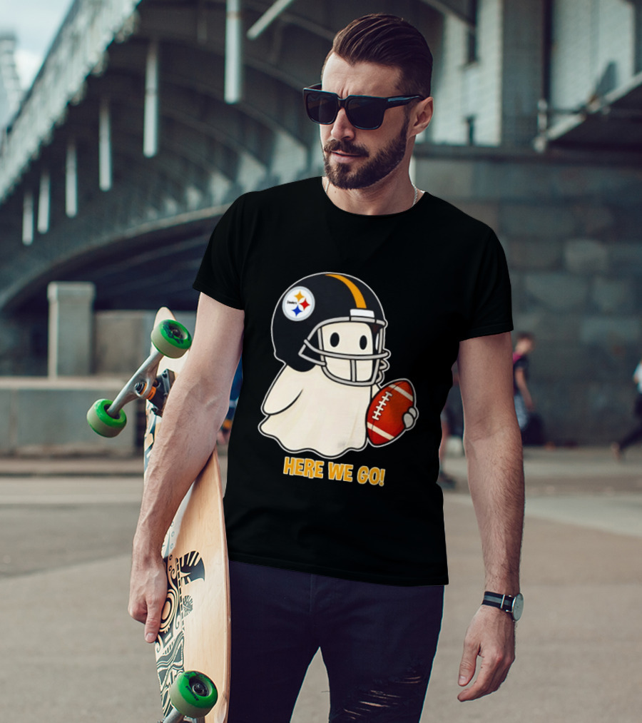 Pittsburgh Steelers Halloween Ghost Football Here We Go 2026 T-Shirt