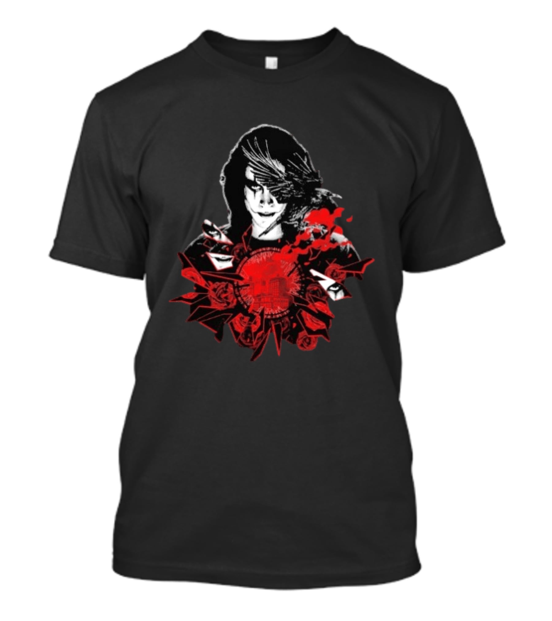 The Crow Shattered Love Red Roses And City Skyline T-Shirt