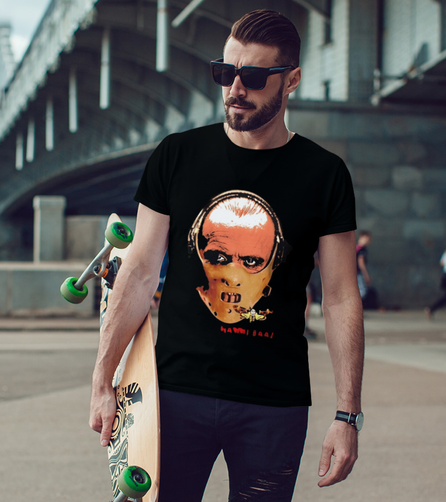 Hannibal Lecter Silence Of The Lamb Halloween Horror Mask With Skull Moth T-Shirt