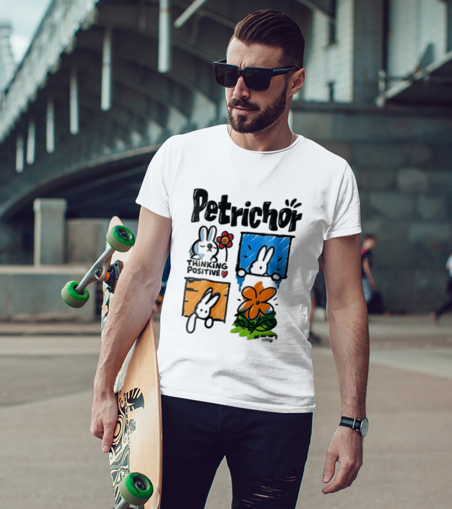 Petrichor Thinking Positive No Bad Day Bunny And Flowers T-Shirt