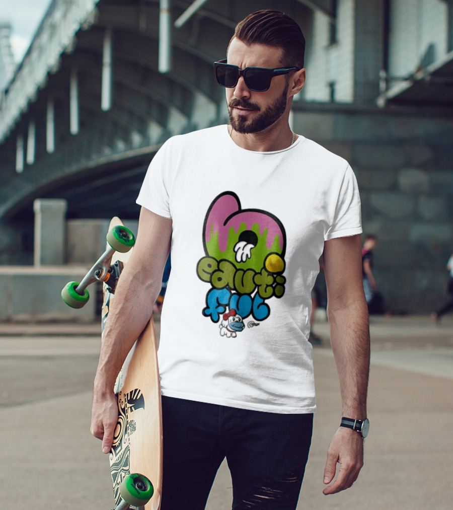 Beautiful Graffiti Lettering Dripping Paint Cartoon Dog With Spray Can T-Shirt