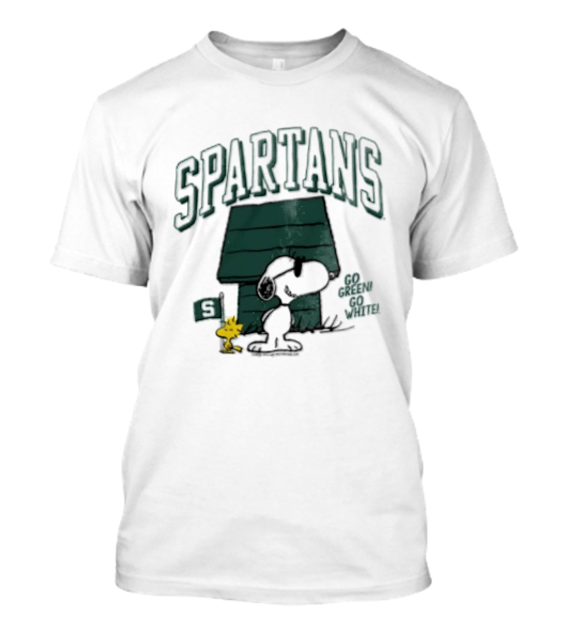 Snoopy Woodstock Doghouse Spartans Michigan State Flag Cartoon T-Shirt