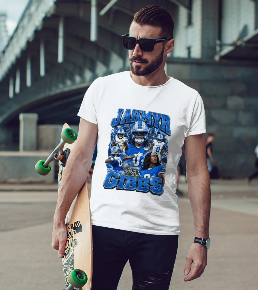 Jahmyr Gibbs Detroit Lions Blue Football T-Shirt