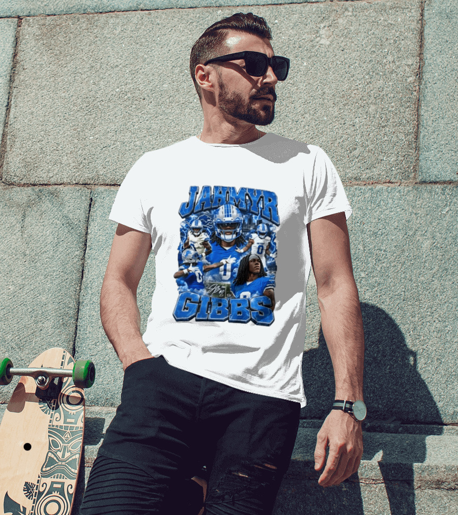 Jahmyr Gibbs Detroit Lions Blue Football T-Shirt