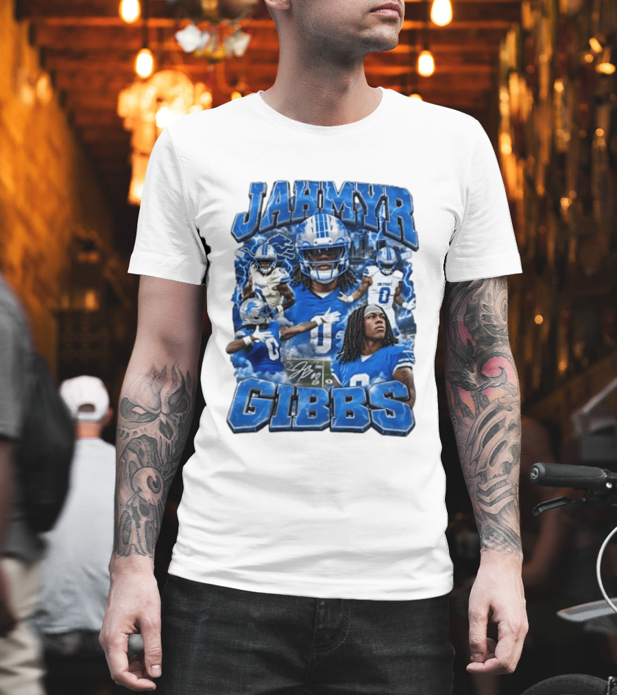 Jahmyr Gibbs Detroit Lions Blue Football T-Shirt