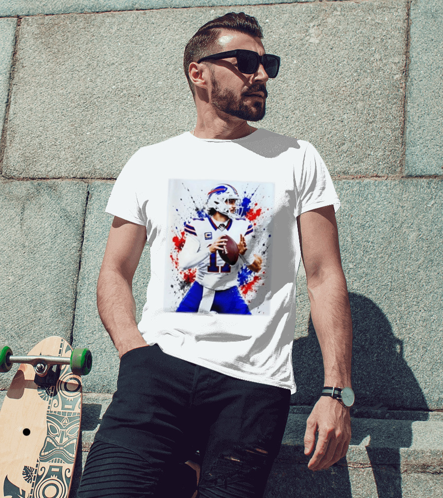 Buffalo Bills Josh Allen Paint Splatter Style Football Quarterback T-Shirt