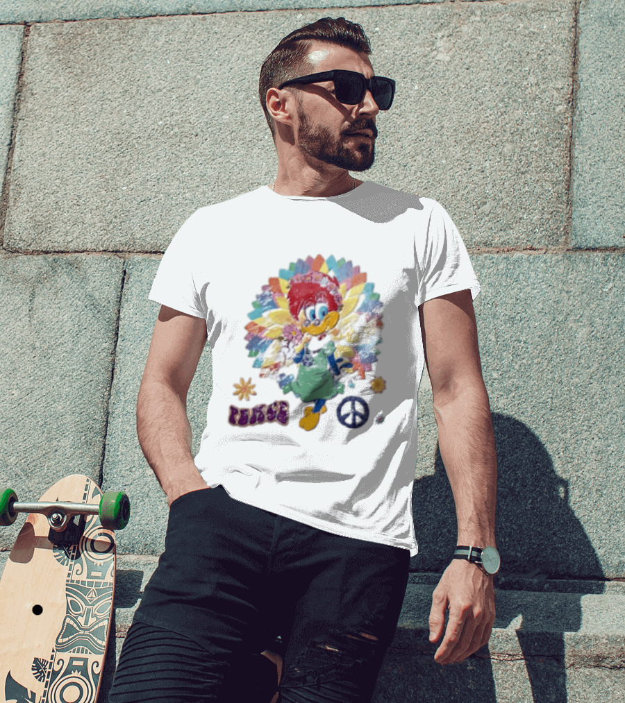 Peace Winnie Woodpecker Flower Crown Rainbow Sign T-Shirt