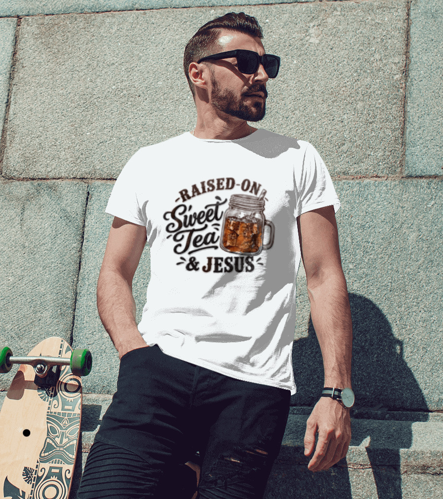 Raised ON Sweet Tea And Jesus Mason Jar Tea Straw T-Shirt