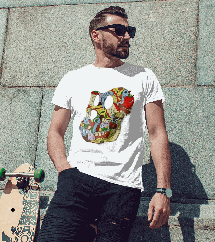 Skull Created From Pizza Burger And Fast Food T-Shirt