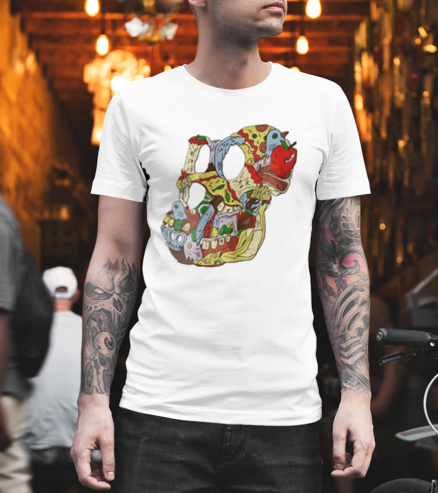 Skull Created From Pizza Burger And Fast Food T-Shirt