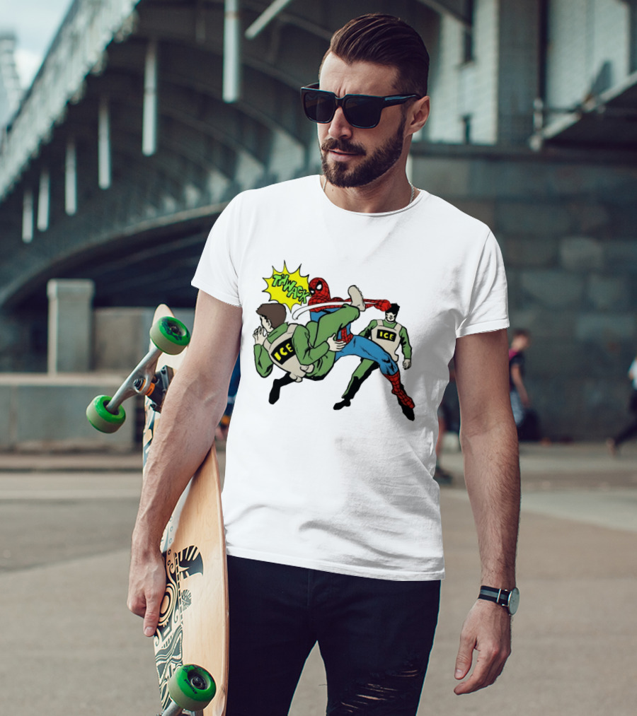 Spider Man Thwack ICE Agents Marvel Super Hero Action Scene T-Shirt