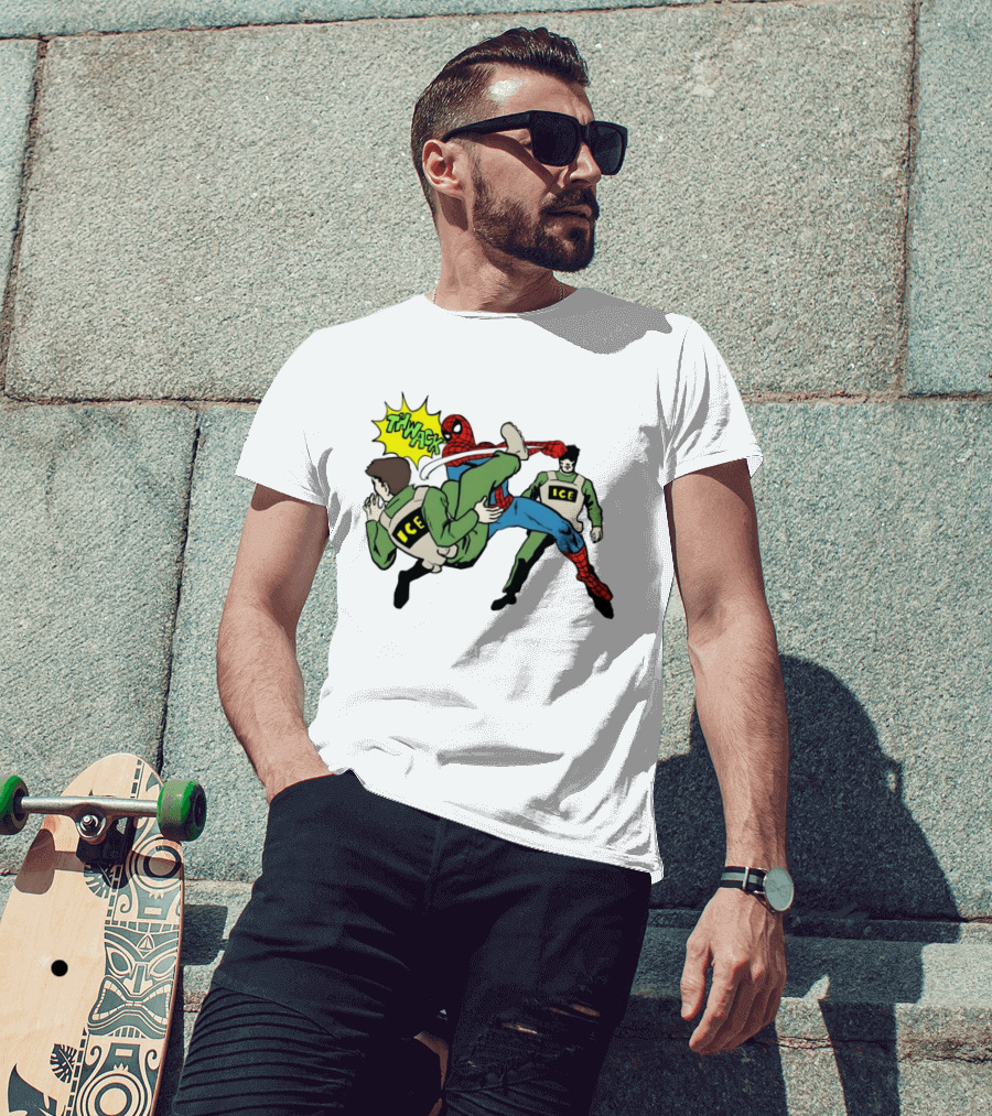 Spider Man Thwack ICE Agents Marvel Super Hero Action Scene T-Shirt