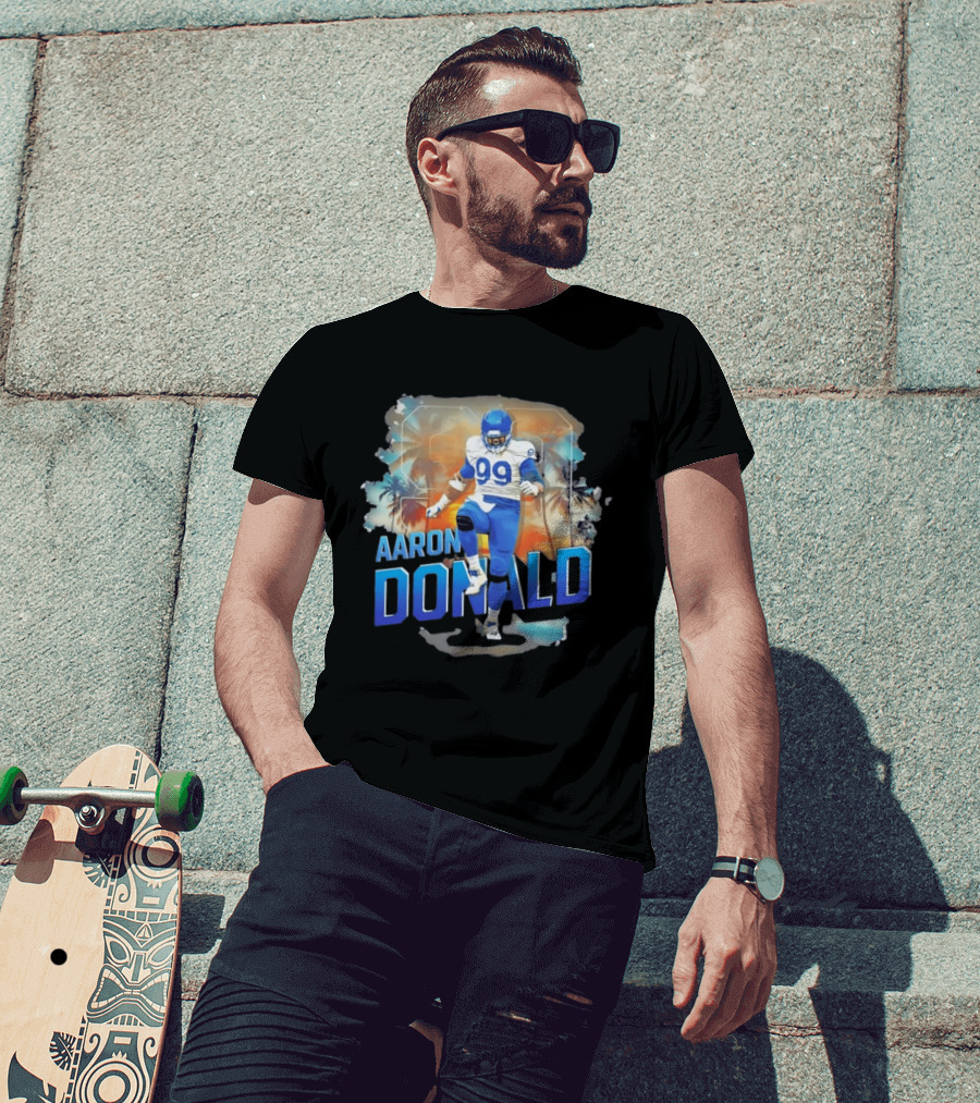 Aaron Donald 99 Los Angeles Rams Sunset Cityscape T-Shirt