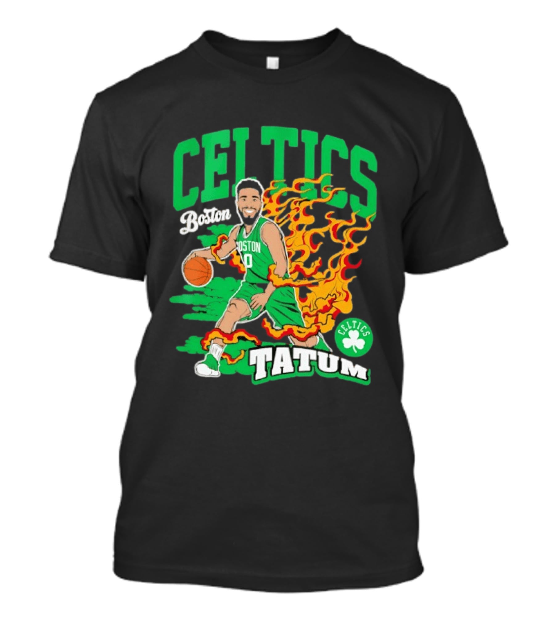 Boston Celtics Jayson Tatum Fired Up Basketball Flames T-Shirt
