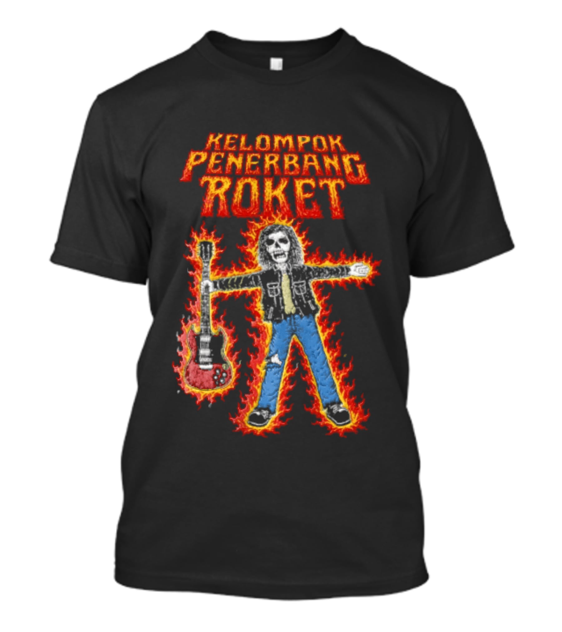 Kelompok Penerbang Roket Skeleton Guitarist In Flames Keegan Records T-Shirt