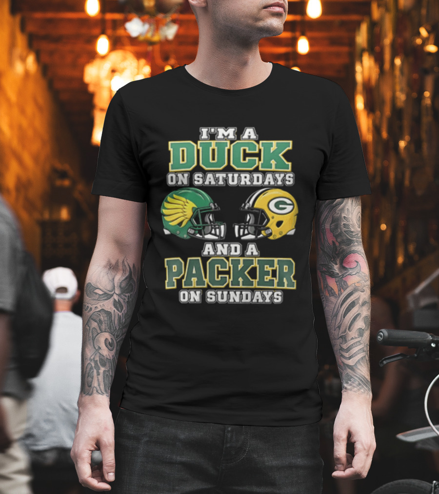 I'm A Duck On Saturdays And A Packer On Sundays Football Helmets T-Shirt