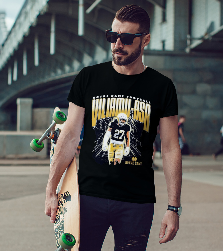 Notre Dame Viliamu Asa No 27 Football Lightning T-Shirt