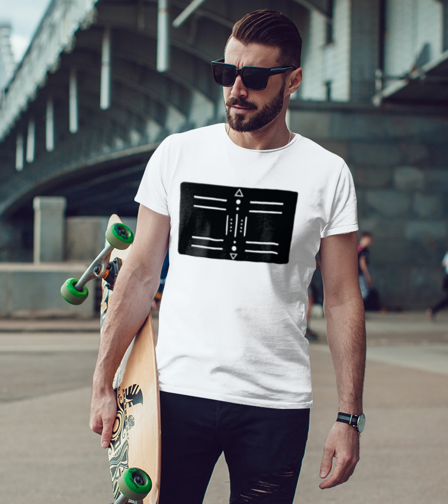 Black Geometric Tribal Design With Triangles And Dots T-Shirt