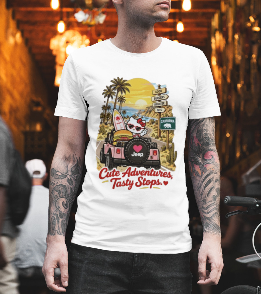 Cute Adventures Tasty Stops California Jeep Beach Burger Good Vibes T-Shirt