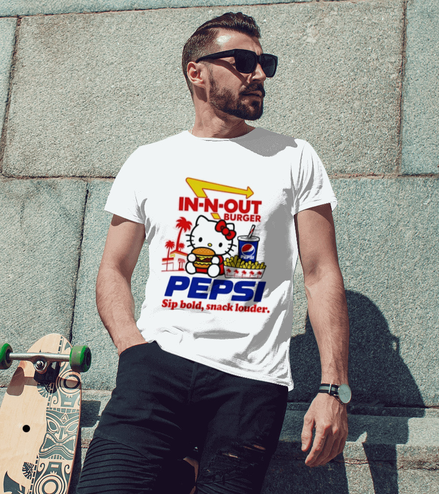 In N Out Burger Pepsi Hello Kitty Sip Bold Snack Louder T-Shirt