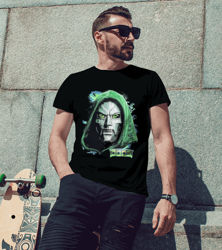 Doctor Doom Marvel Green Hooded Mask Iconic Villain T-Shirt