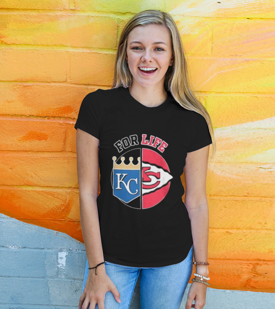 Kansas City Royals Chiefs For Life KC Arrowhead Split Crown T-Shirt