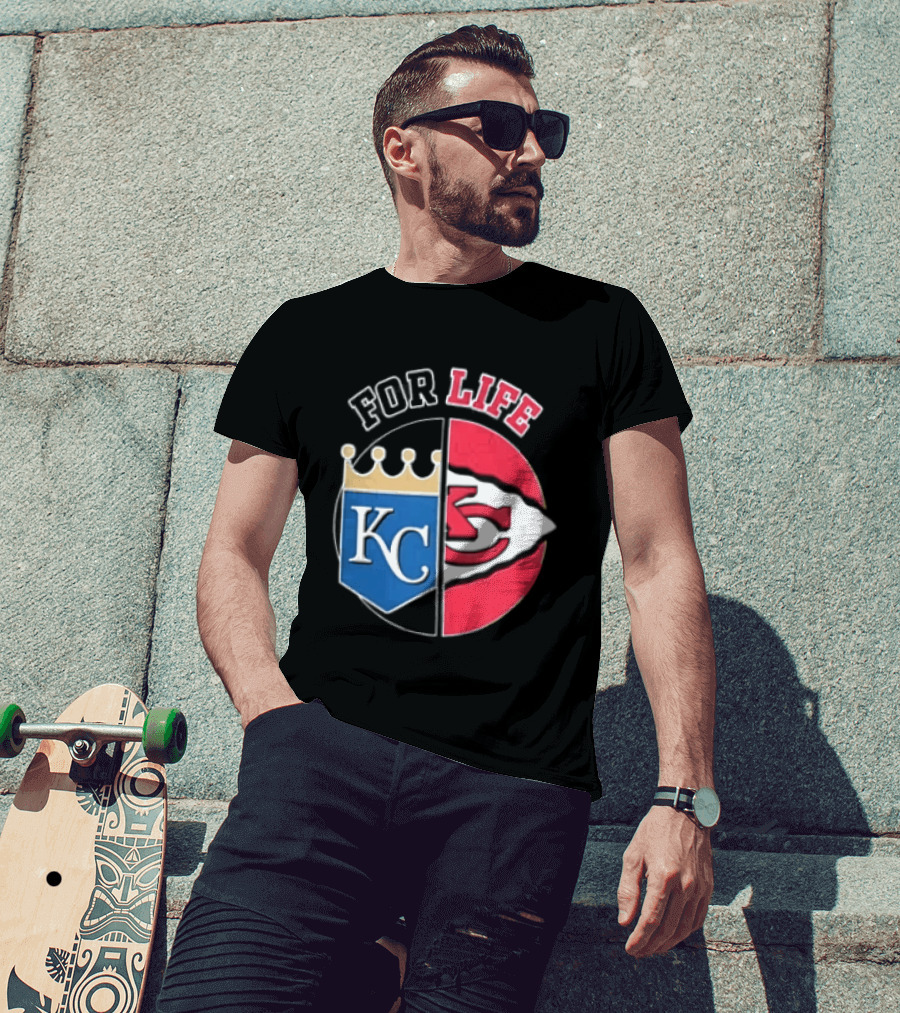 Kansas City Royals Chiefs For Life KC Arrowhead Split Crown T-Shirt