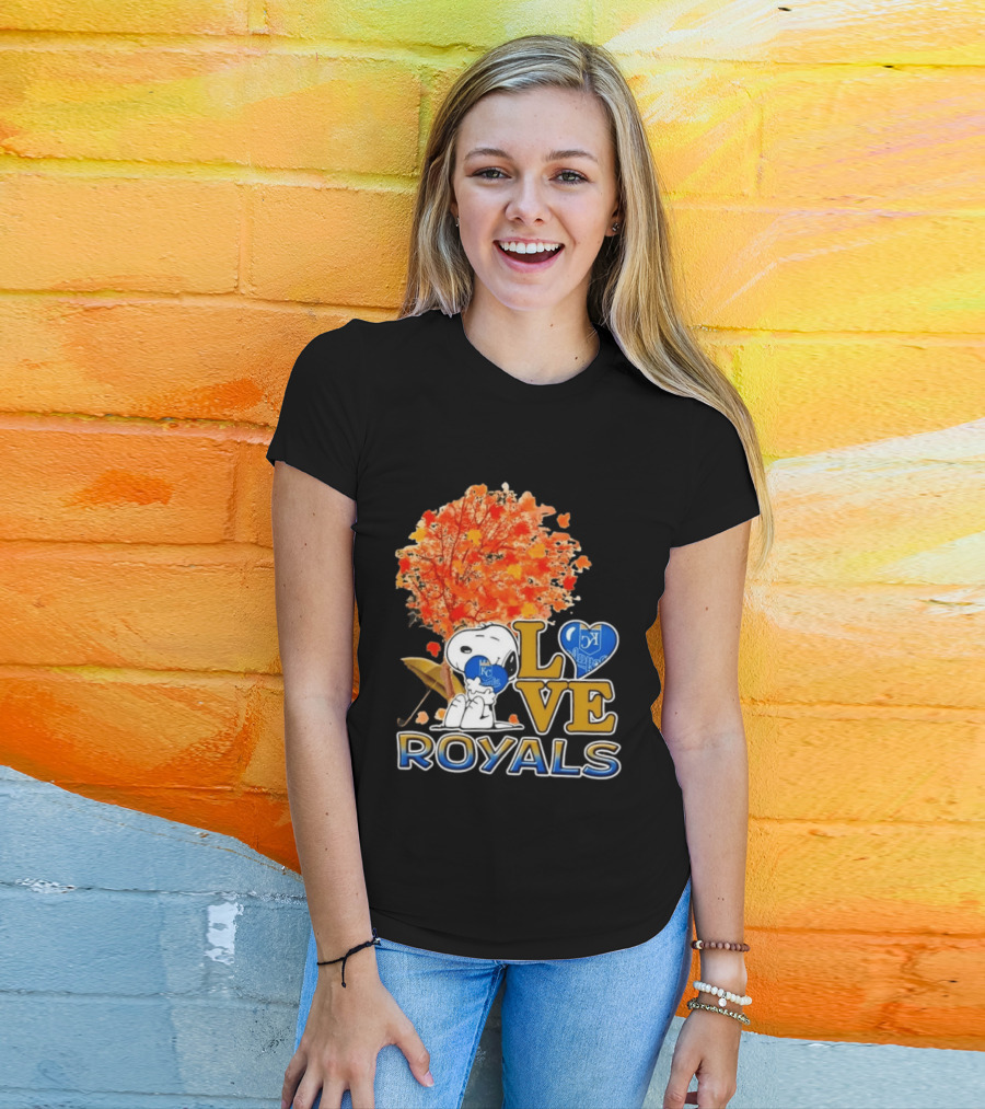 KC Royals Love Snoopy Hug Heart Peanuts Baseball Fall Tree T-Shirt
