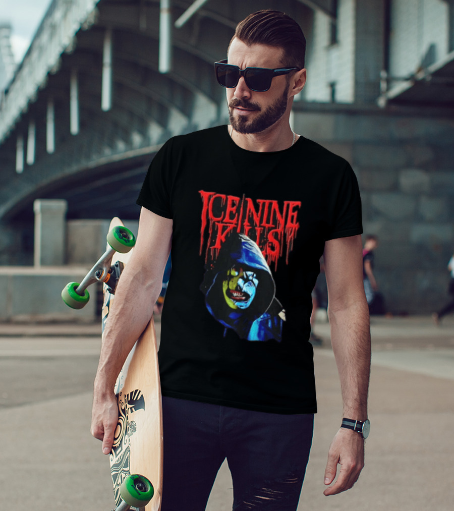 Ice Nine Kills Hooded Figure Clown Mask Dripping Red Letters T-Shirt