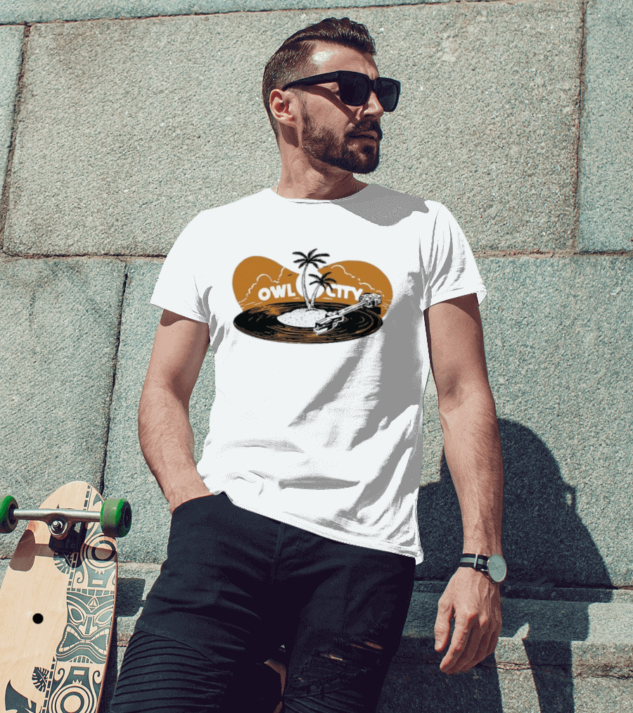 Owl City Vinyl Beach Paradise With Palm Trees T-Shirt