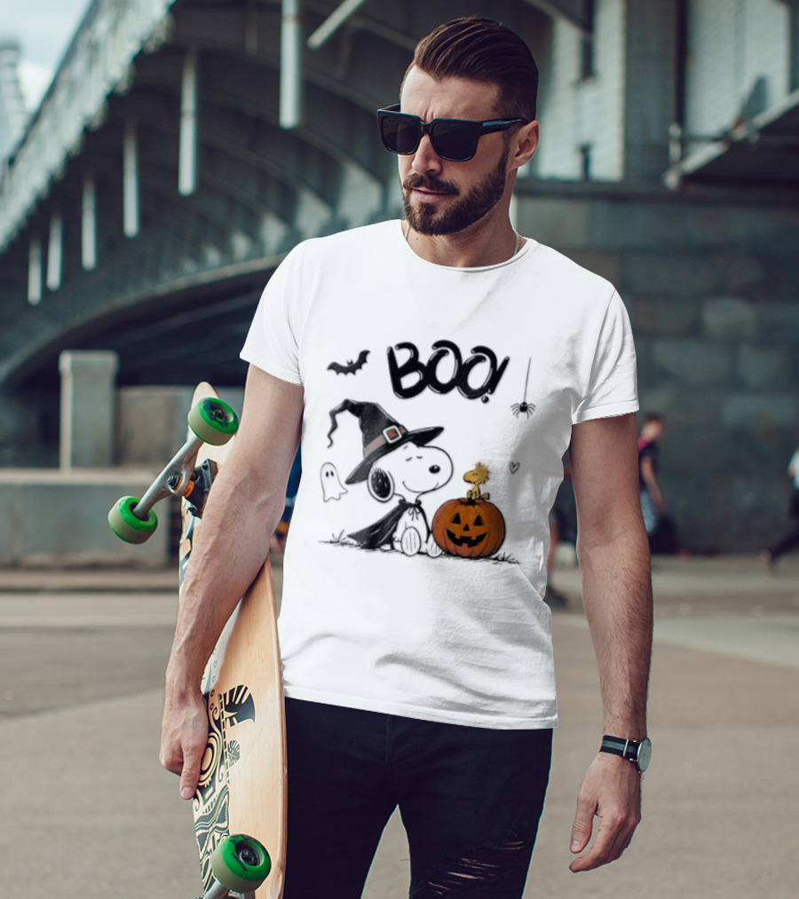 Peanuts BOO Snoopy Witch Hat Woodstock Pumpkin Halloween T-Shirt