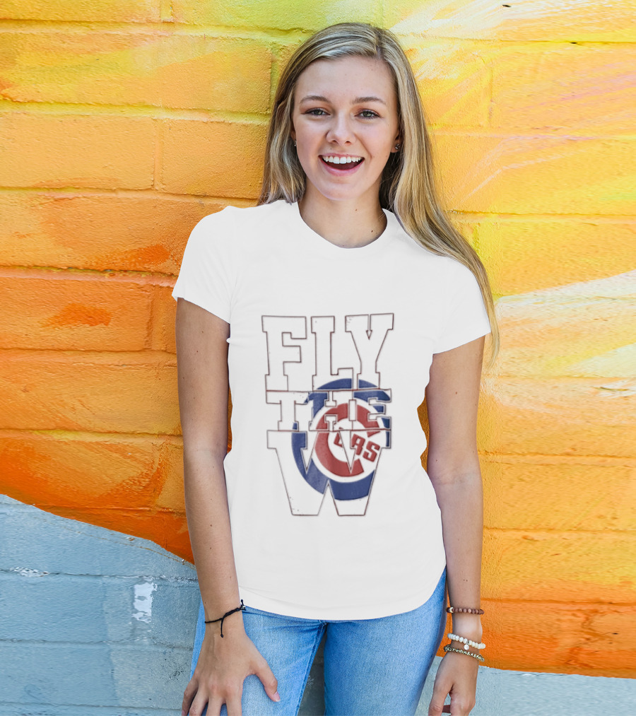 Fly The W Chicago Cubs Large Lettering Red And Blue T-Shirt
