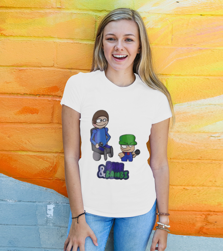 Dave And Bambi Characters Holding Microphones Cartoon T-Shirt