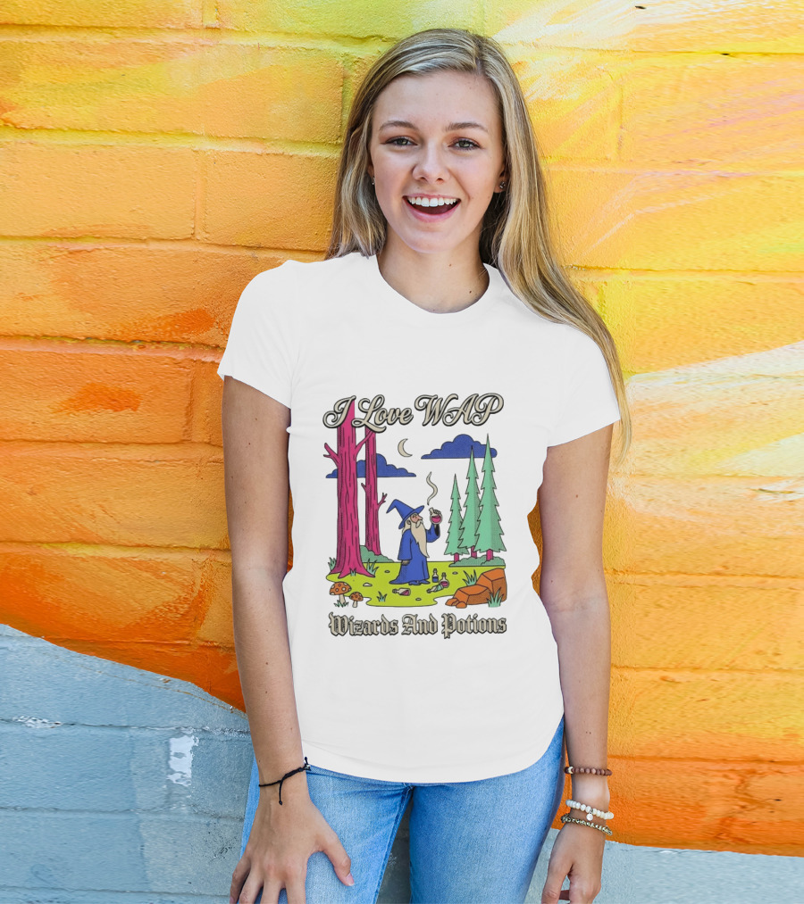 I Love WAP Wizards And Potions Vintage Wizard Forest Scene T-Shirt